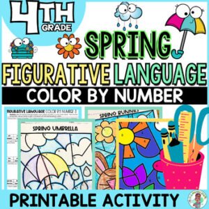 4th Grade Spring Figurative Language Color by Number Worksheets ELA Printable