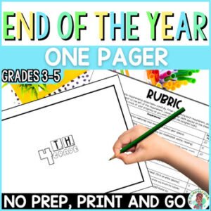 3rd 4th 5th Grade End of the Year One Pager Independent Worksheet ELA