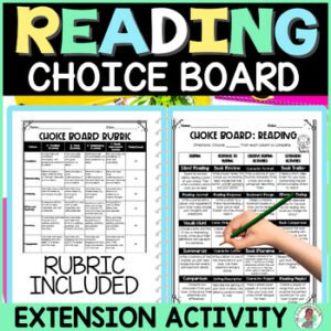 3rd 4th 5th Grade Year Round Choice Board Reading Enrichment Activity Sheet