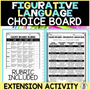 4th 5th Grade Year Round Choice Board Figurative Language Activity Worksheet