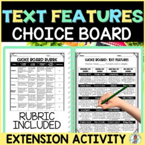 3rd 4th 5th Grade Year Round Choice Board Text Feature Activity Worksheet