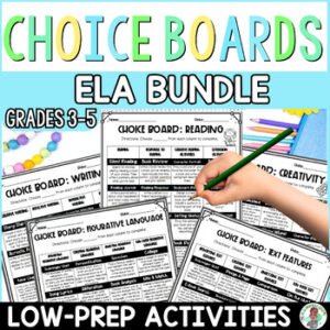 3rd-5th Choice Board Reading ELA Year Round Bundle Extension Enrichment Activity