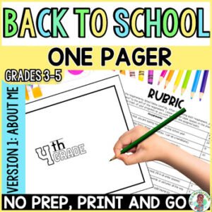 3rd-5th Back to School One Pager All About Me Build Classroom Community Activity