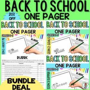 3rd 4th 5th Grade Back to School One Pager Bundle Deal Activities Printables