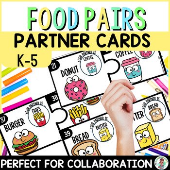 3rd 4th 5th Grade Food Pair Partner Puzzle Piece Cards for Collaboration Pairing