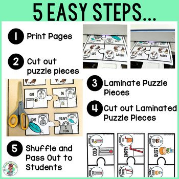 K-5 Elementary Antonym Pair Partner Puzzle Pieces Cards Collaboration Pairing - Image 3
