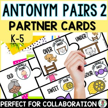 Elementary Antonym Mini 2 Set Partner Puzzle Pieces Cards Collaboration Activity
