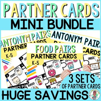 Partner Cards Bundle Food Pairs Antonyms Collaboration Student Elementary
