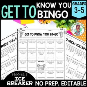 3rd 4th 5th Grade Get to Know You Bingo Cards Editable Ice Breaker Activity Game