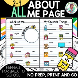 2nd 3rd 4th All About Me My Favorite Things Page Quick Get To Know You Activity