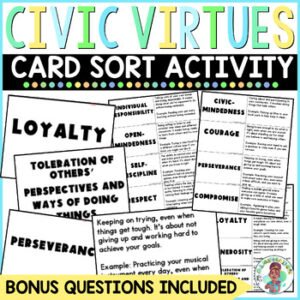 Civic Virtues Card Sort Community Building Moral Values Upper Elementary