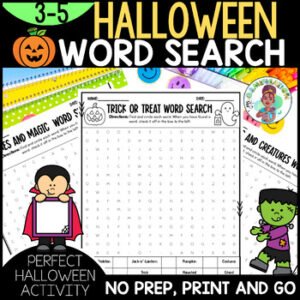 3rd 4th 5th Grade Halloween Word Search Fun Activity Plus Writing Prompts ELA