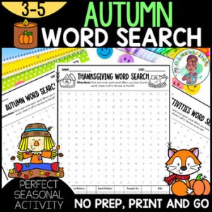 3rd 4th 5th Grade Autumn Fall Word Search Fun Activity Plus Writing Prompts ELA