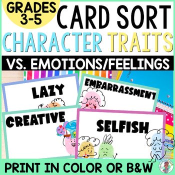 3rd 4th 5th Grade Character Traits vs Emotions Feelings Card Sort Activity