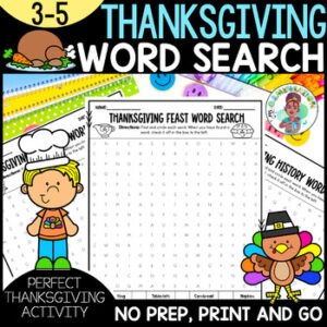 3rd 4th 5th Grade Thanksgiving Word Searches Writing Prompt Discussion Questions