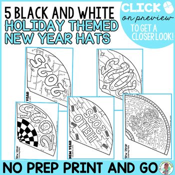 K-4th Grade New Year 2025 Celebration Hats Craft No Prep Print and Go Printables - Image 4