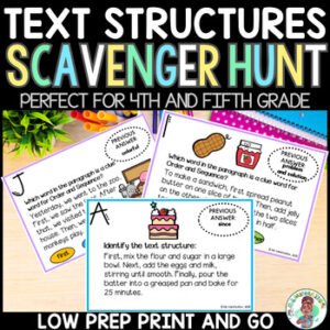4th 5th Nonfiction Reading Text Structures Scavenger Hunt Activity Printable