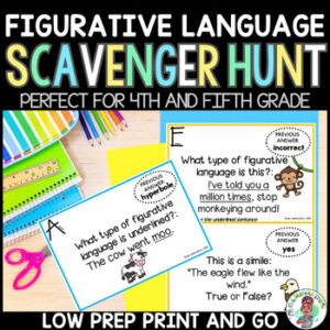 3rd 4th 5th Grade Reading Figurative Language Scavenger Hunt Activity Printable