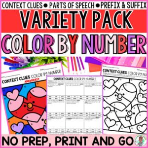 3rd 4th 4th Grade Valentine's Day ELA Grammar Color By Number Code Worksheets