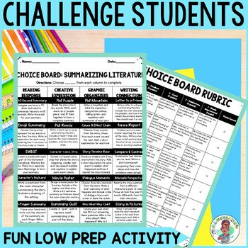 3rd 4th 5th Grade Year Round Choice Board Menu Summarizing Fiction Enrichment - Image 3