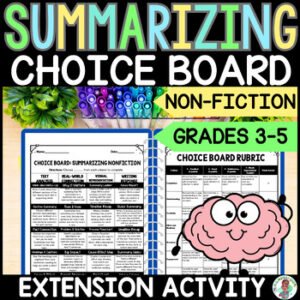 3rd 4th 5th Grade Year Round Choice Board Menu Summarizing Nonfiction Extension