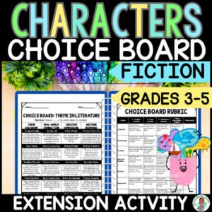 3rd 4th 5th Grade Year Round Choice Board Menu Character Analysis Enrichment
