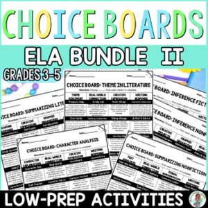 3rd 4th 5th Grade Choice Board Reading ELA Bundle Extension Enrichment Activity
