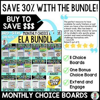 3rd 4th 5th Grade Monthly Reading Choice Board Menu ELA Mega Bundle Extension - Image 2