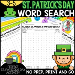 3rd 4th 5th St. Patrick's Day Word Searches Writing Prompts Discussion Questions