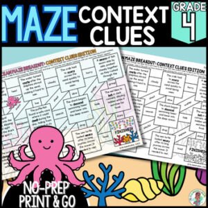4th Grade Spring Ocean Breakout Context Clues Maze Vocabulary Practice ELA