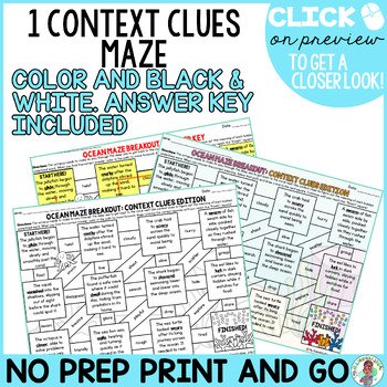 4th Grade Spring Ocean Breakout Context Clues Maze Vocabulary Practice ELA - Image 4