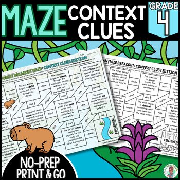 4th Grade Spring Rainforest Breakout Context Clues Maze Vocabulary Practice ELA