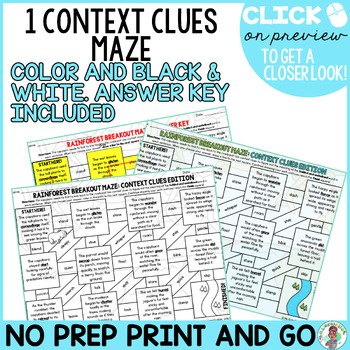 4th Grade Spring Rainforest Breakout Context Clues Maze Vocabulary Practice ELA - Image 4