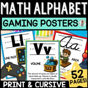 4th 5th Grade Math Vocabulary Alphabet Gaming Posters Classroom Decor Cursive