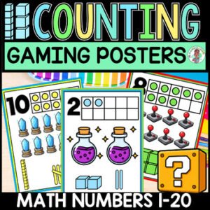 1st 2nd Grade Math Numbers Counting Gaming Posters Classroom Gamer Decor