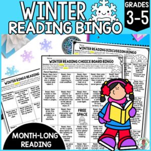 3rd 4th 5th Grade Winter Reading Bingo Boards January Holiday Nightly Log ELA