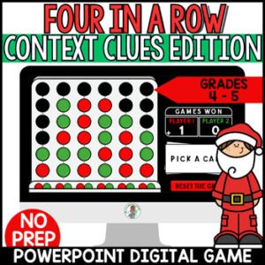 4th 5th Grade Christmas Context Clues Vocabulary Digital Four in a Row Game ELA
