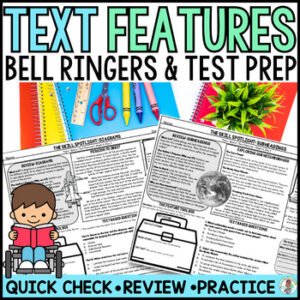 4th Grade Text Features Reading Bell Ringers Morning Work Test Prep Quick Check