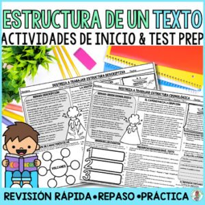 4th Grade Text Structure Spanish Reading Bell Ringers Morning Work Test Prep