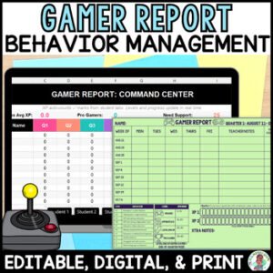 Classroom Behavior Management System Gamer Report Gamified Tracker 3rd 4th 5th