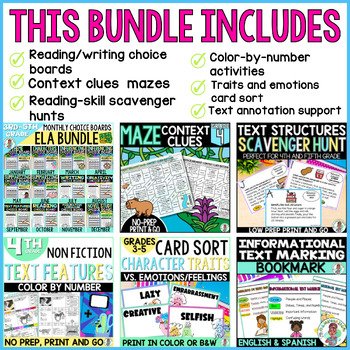 3rd 4th 5th Grade ELA Enrichment Choice Boards Early Finishers Activities Bundle - Image 2